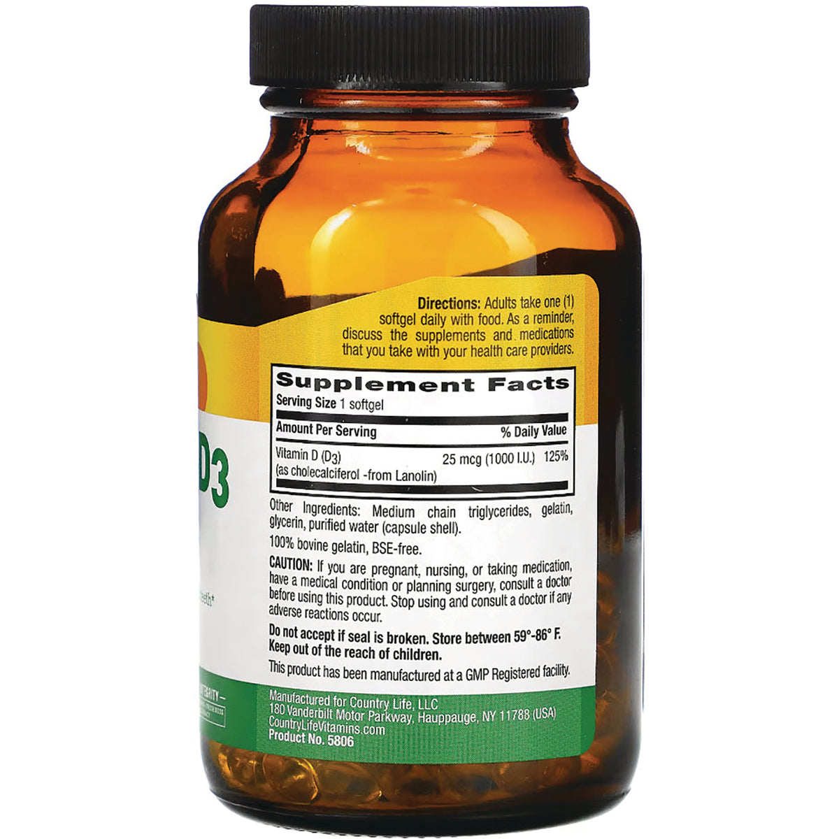 CRL400 | back of amber supplement bottle showing Supplement Facts panel, directions, ingredients, and manufacturing details