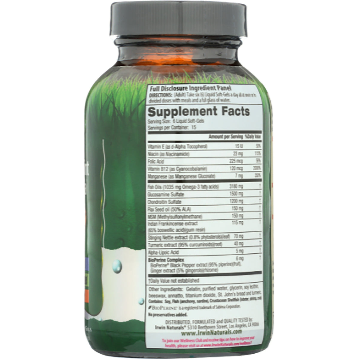 IR104 | back of green supplement bottle showing Supplement Facts panel and ingredient list