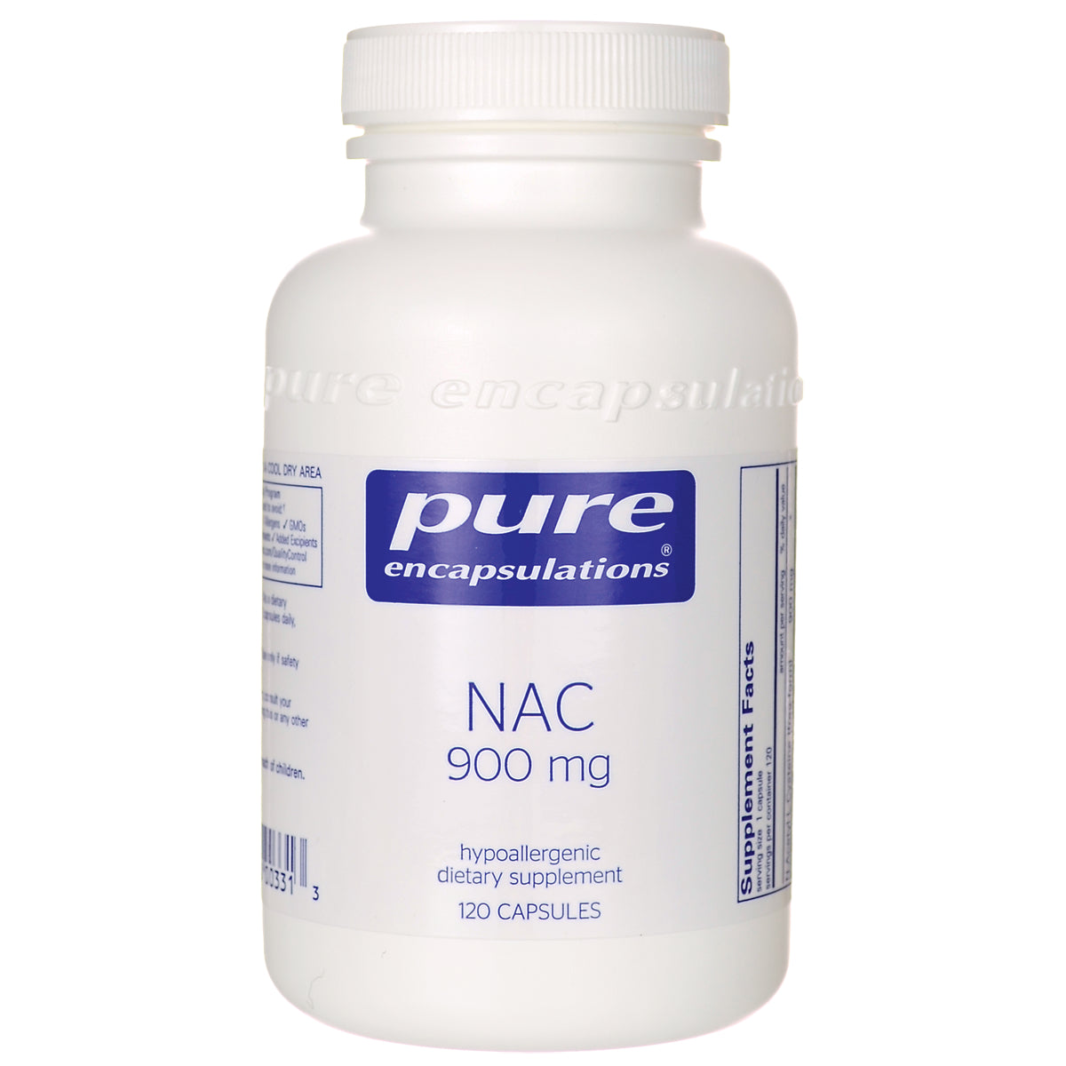 PRN065 | Pure Encapsulations NAC 900 mg white supplement bottle, 120 capsules