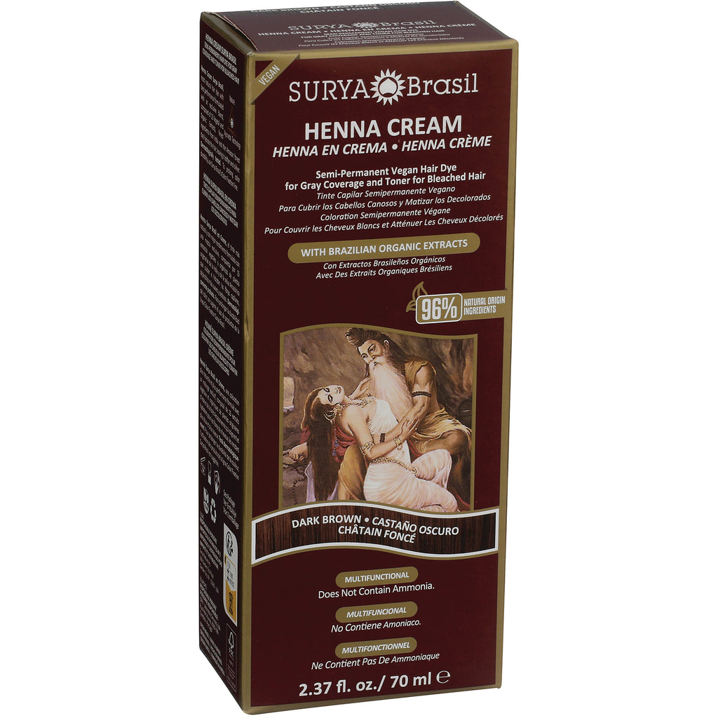 SUR021 | Surya Brasil Henna Cream vegan hair dye, Dark Brown 2.37 fl oz (70 ml) box front - Thumbnail