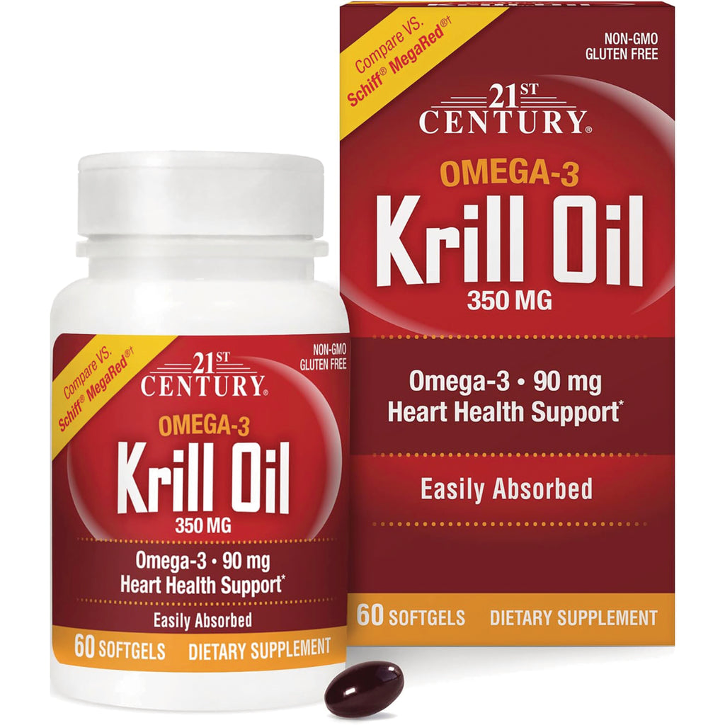 CNT238 | 21st Century Krill Oil 350 MG bottle and box, 60 softgels, Omega-3 heart health support - Thumbnail