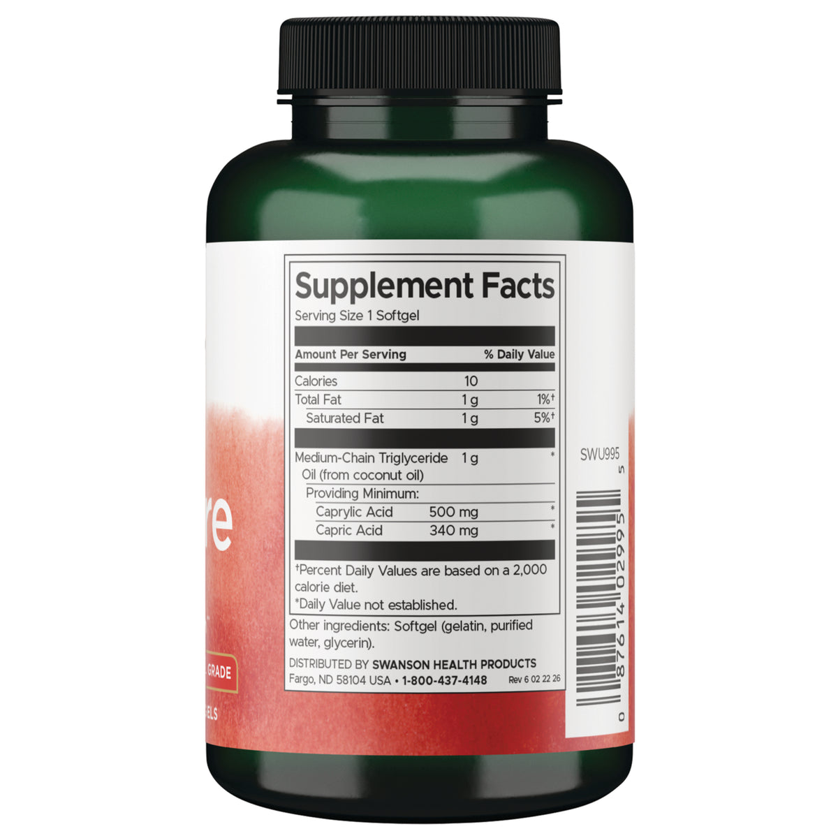 SWU995 | Back label with supplement facts and serving information