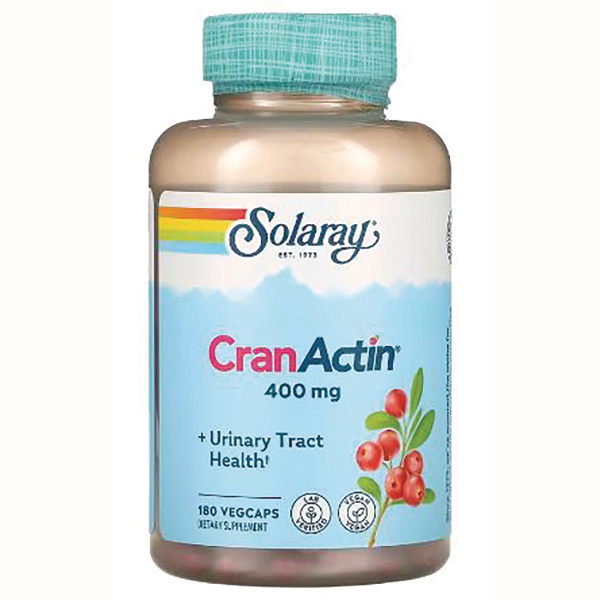 SLR195 | Solaray CranActin 400 mg supplement bottle with cranberry illustration