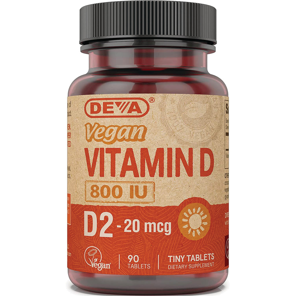 DEV006 | Brown bottle labeled Vegan Vitamin D 800 IU D2 20 mcg, 90 tiny tablets - Thumbnail