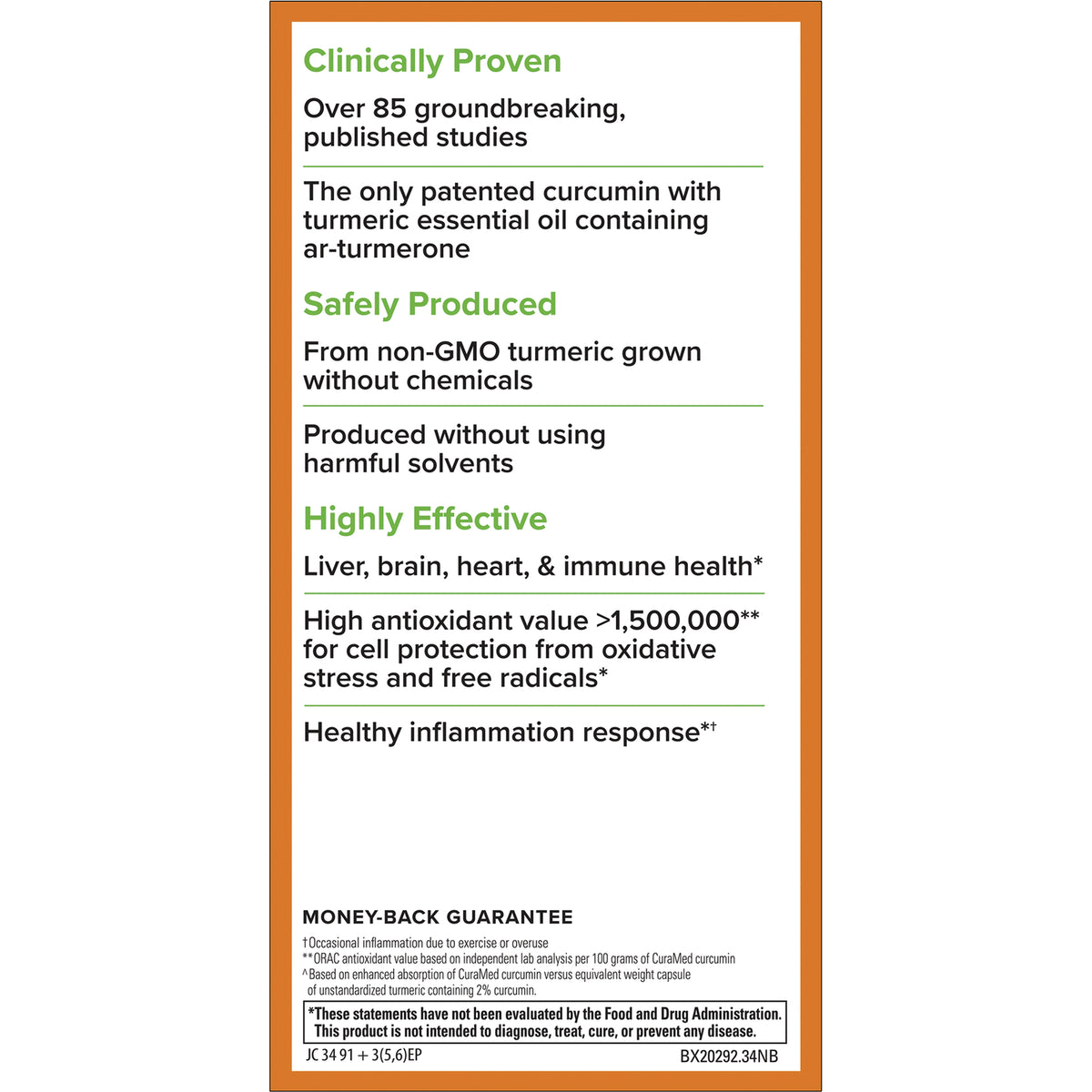 EUR025 | back panel listing clinically proven, safely produced, highly effective claims and money-back guarantee