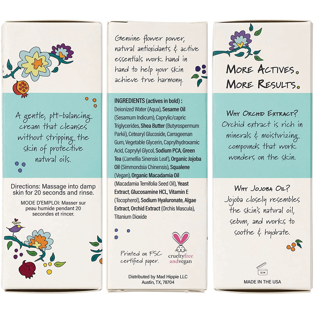 HIP001 | back packaging with ingredients list, directions, and benefit panels for facial cream