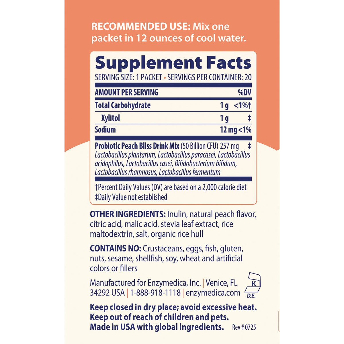 EMD105 | Supplement facts panel, other ingredients, and storage information