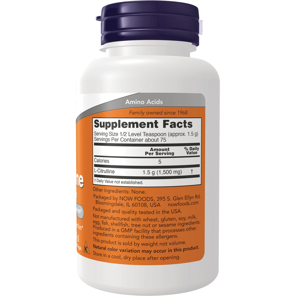 NWF170 | Back of white supplement bottle showing Supplement Facts panel with L-Citrulline 1.5 g and packaging info - Thumbnail