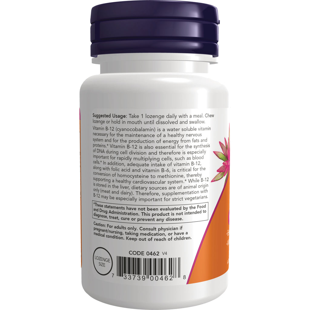 NWF365 | back label of white supplement bottle showing suggested usage instructions, caution, barcode and lozenge size - Thumbnail