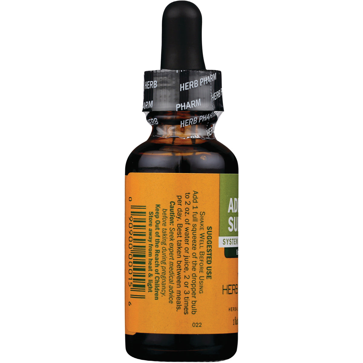 HPH001 | Amber dropper bottle showing back label with directions text and barcode