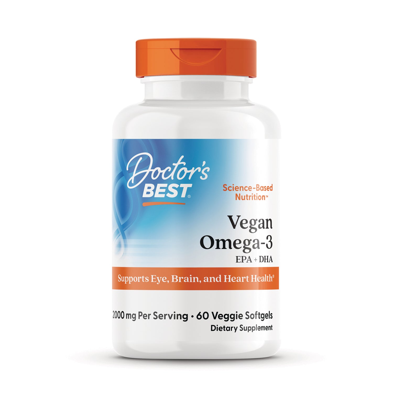 DB301 | Doctor's Best Vegan Omega-3 EPA + DHA bottle, 60 veggie softgels front label