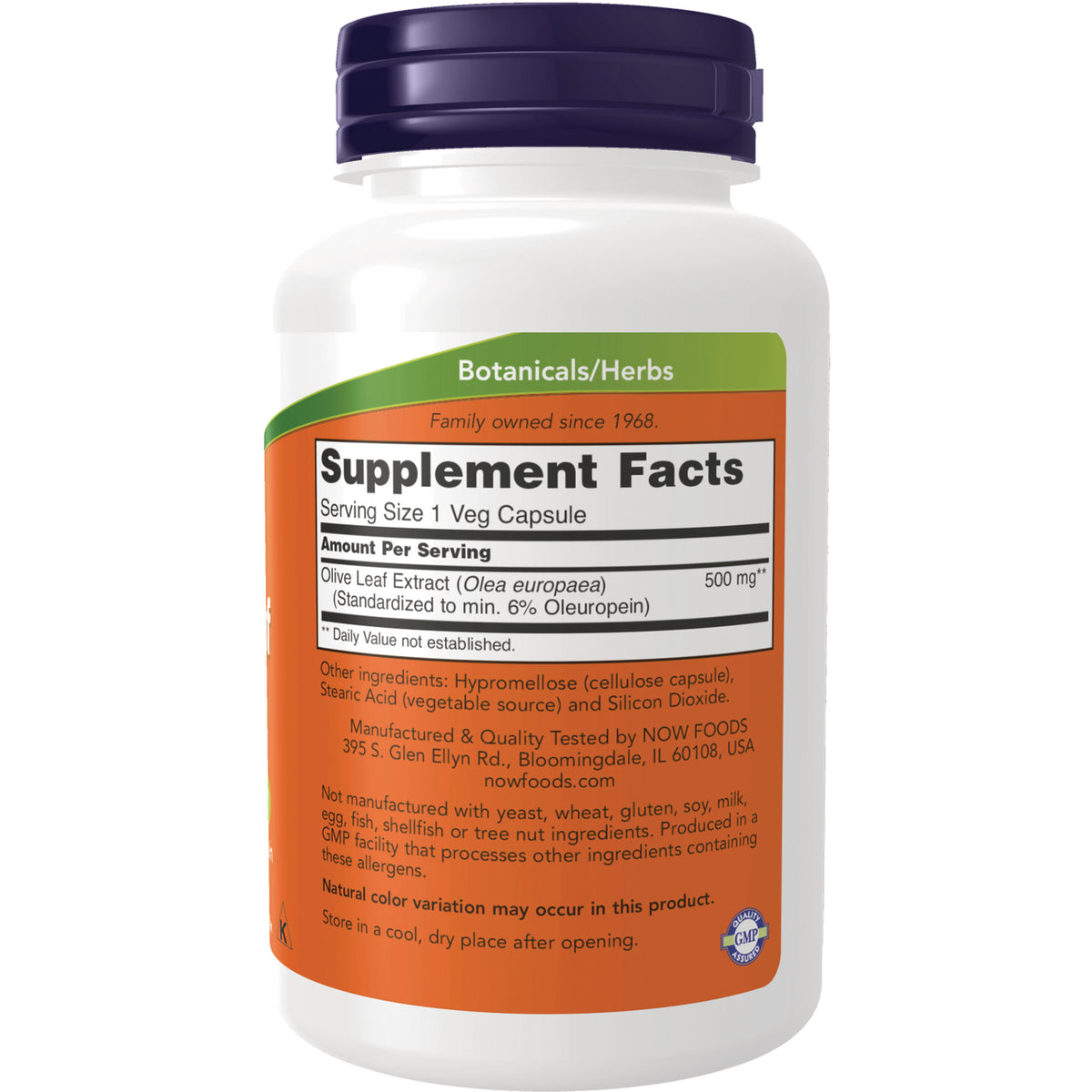 NWF696 | Back of white supplement bottle showing Supplement Facts panel and ingredient text