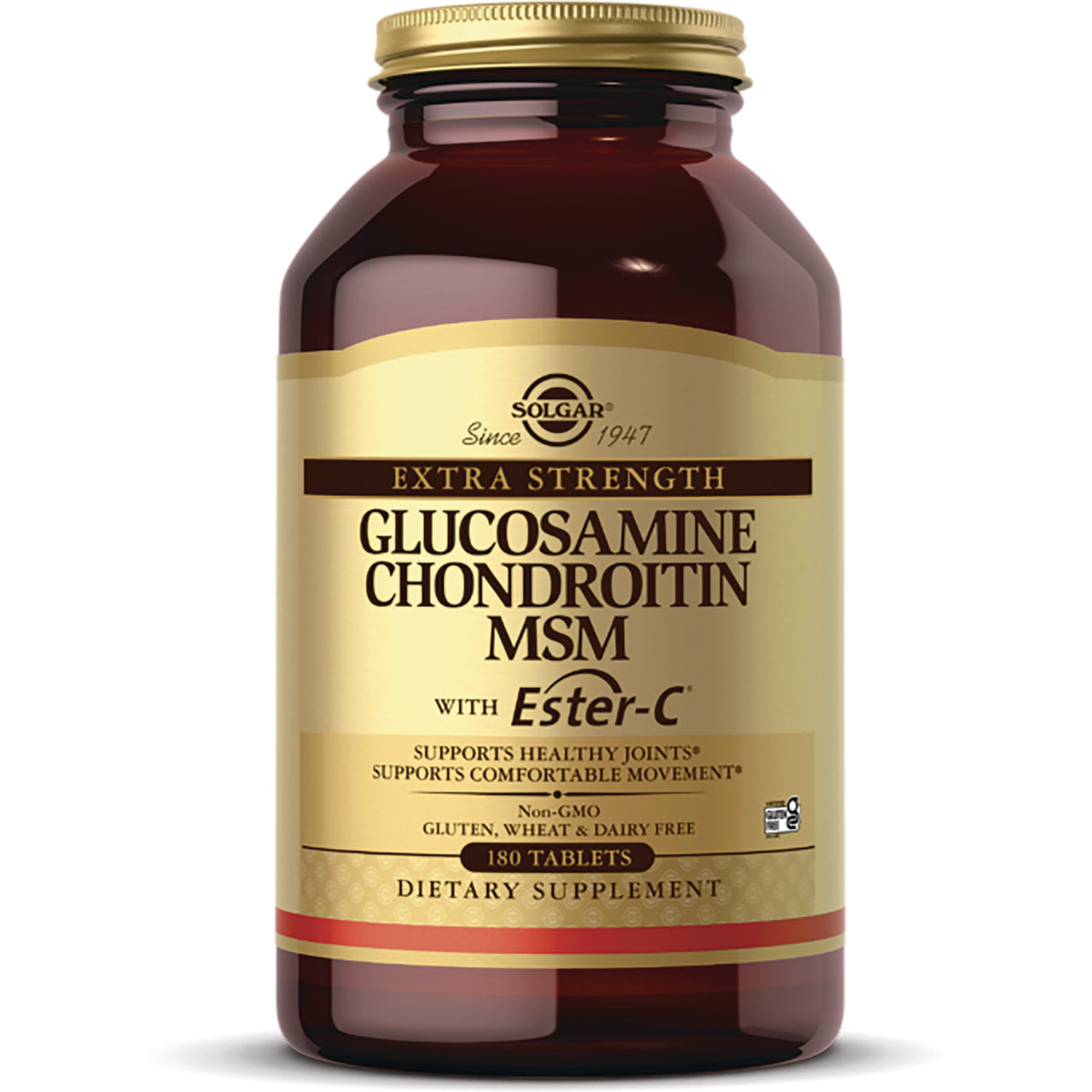 SLG316 | Solgar Extra Strength Glucosamine Chondroitin MSM with Ester-C dietary supplement bottle, 180 tablets