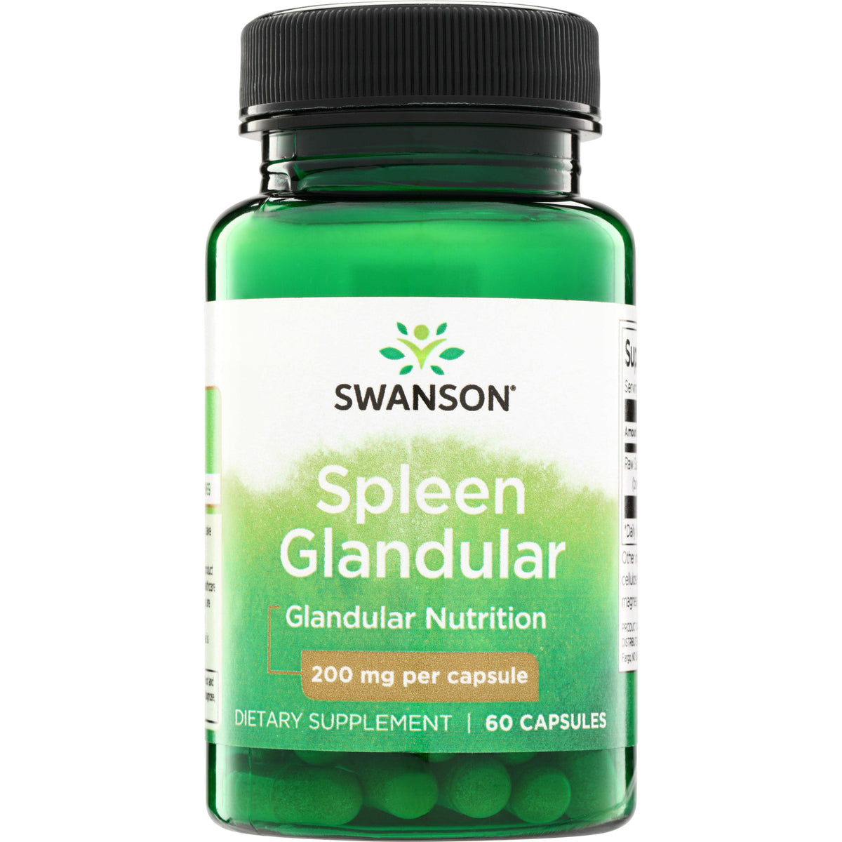 SW1306 | Swanson Spleen Glandular supplement bottle, 200 mg per capsule, 60 capsules