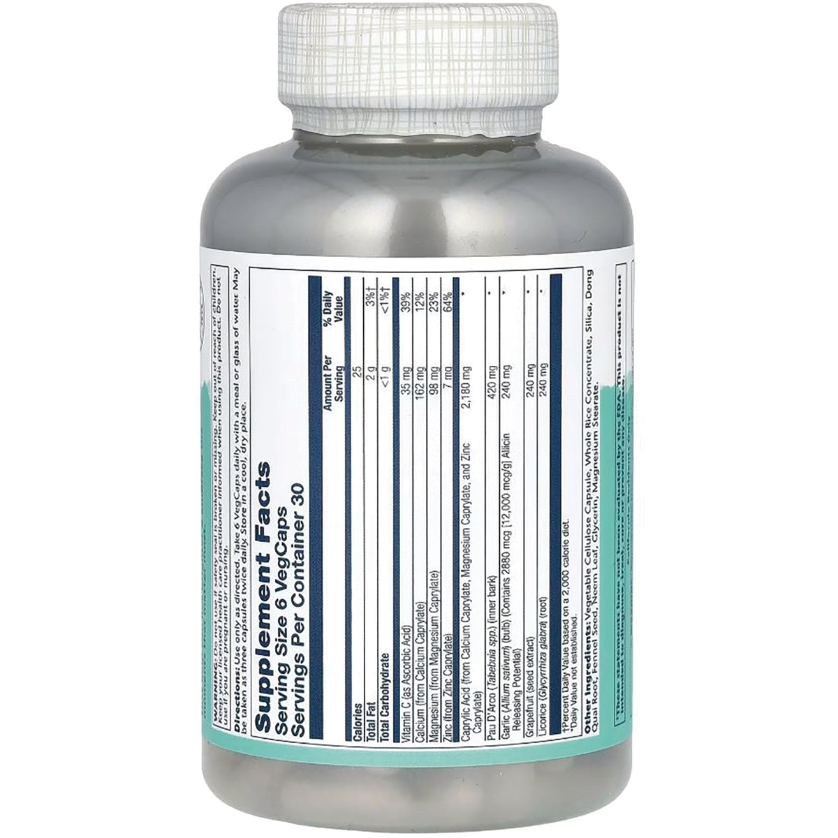 SLR271 | Supplement Facts label on bottle back, serving size 6 VegCaps, servings per container 30