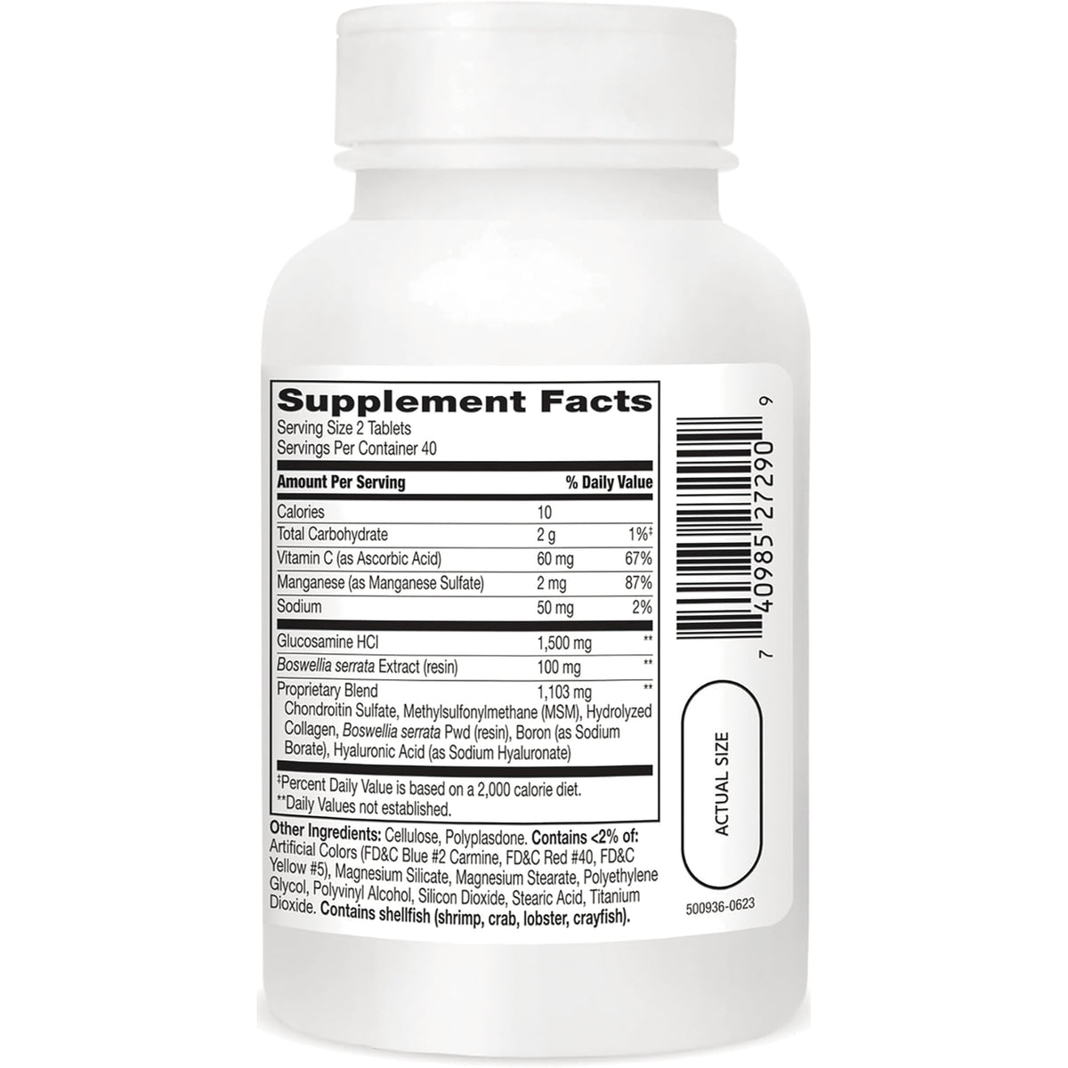CNT200 | Back of white supplement bottle showing Supplement Facts label with serving size, ingredients, and barcode