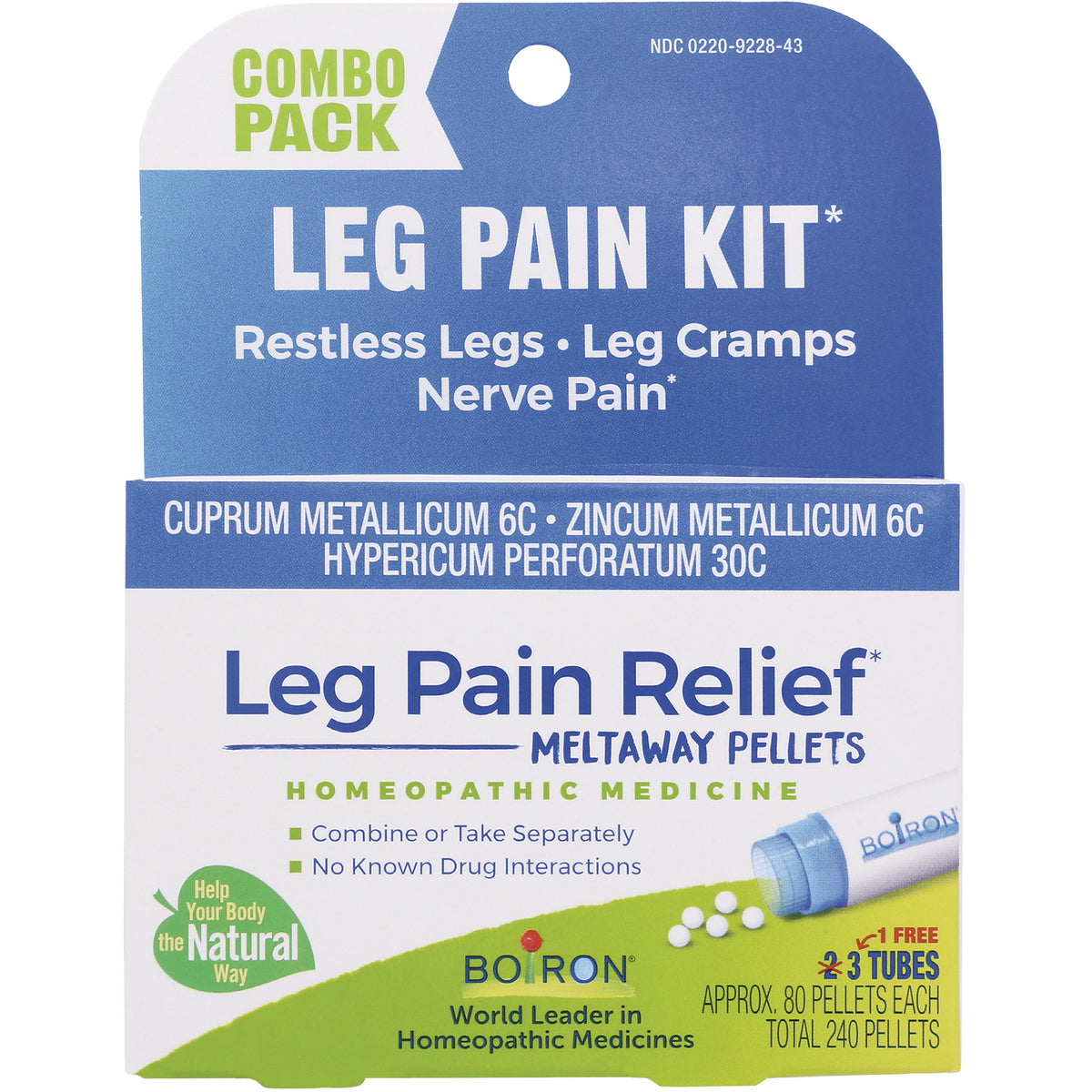BRN098 | Front packaging of Leg Pain Relief meltaway pellets combo pack for restless legs and leg cramps