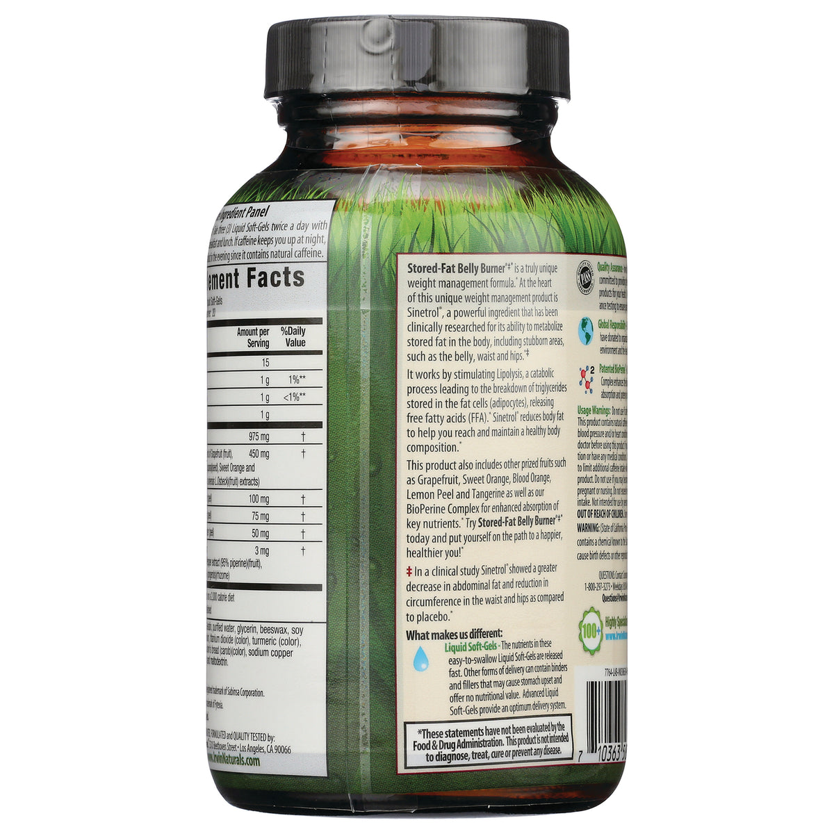 IR223 | Back label of supplement bottle showing Supplement Facts table and product information panel