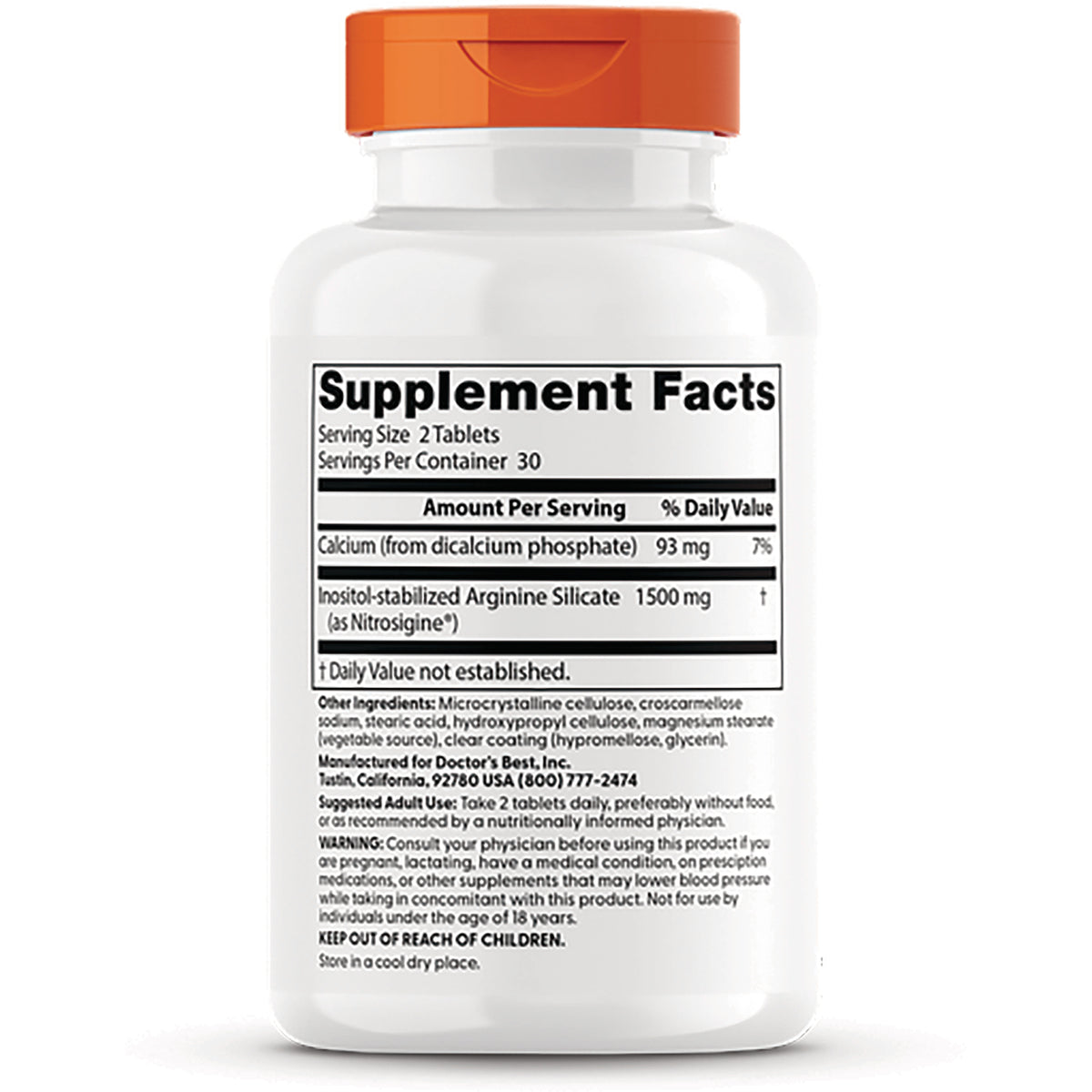 DB289 | bottle back displaying Supplement Facts panel with serving size, ingredients, and warnings