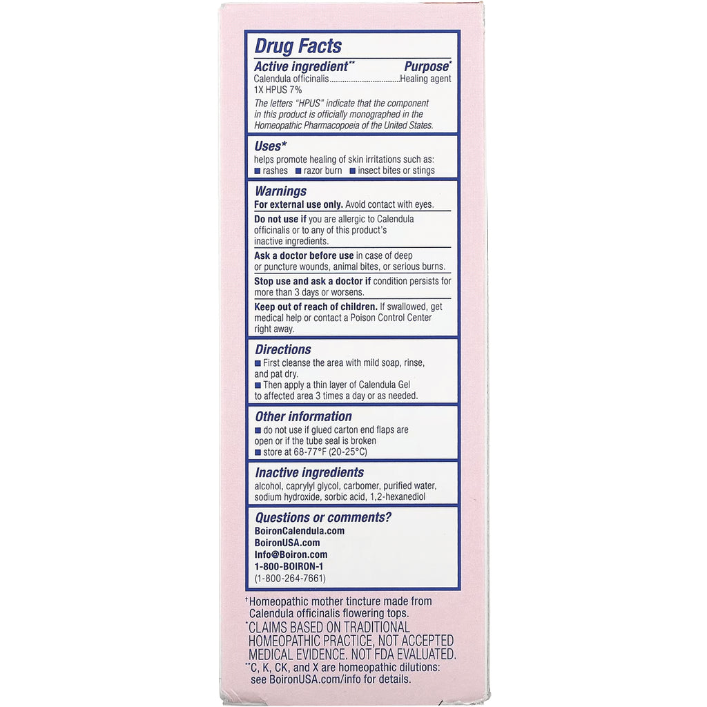BRN020 | Back of pink box with Drug Facts panel and text listing Calendula officinalis, warnings, directions, and contact info - Thumbnail