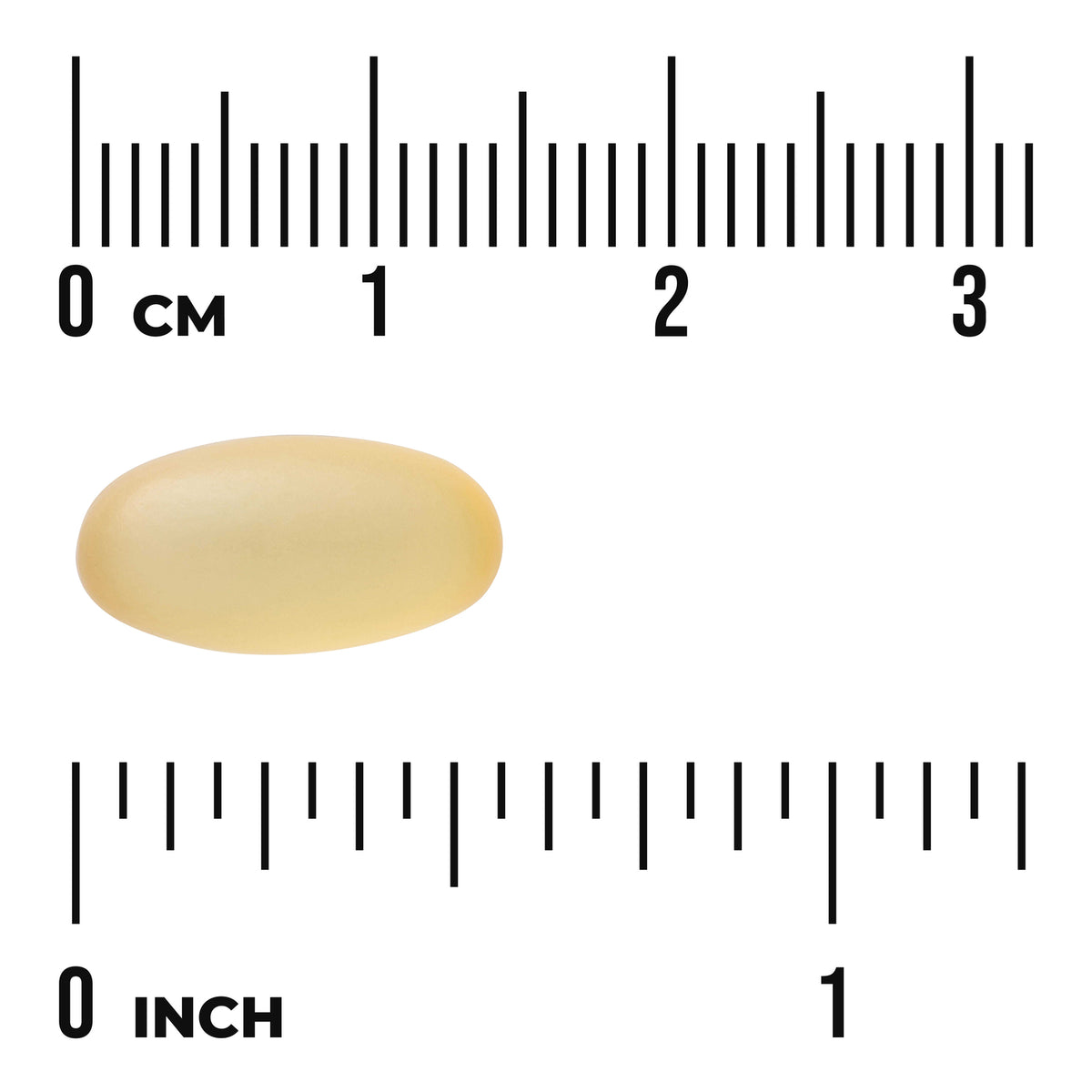 SW985 | Oval softgel with size scale, rulers labeled CM and INCH