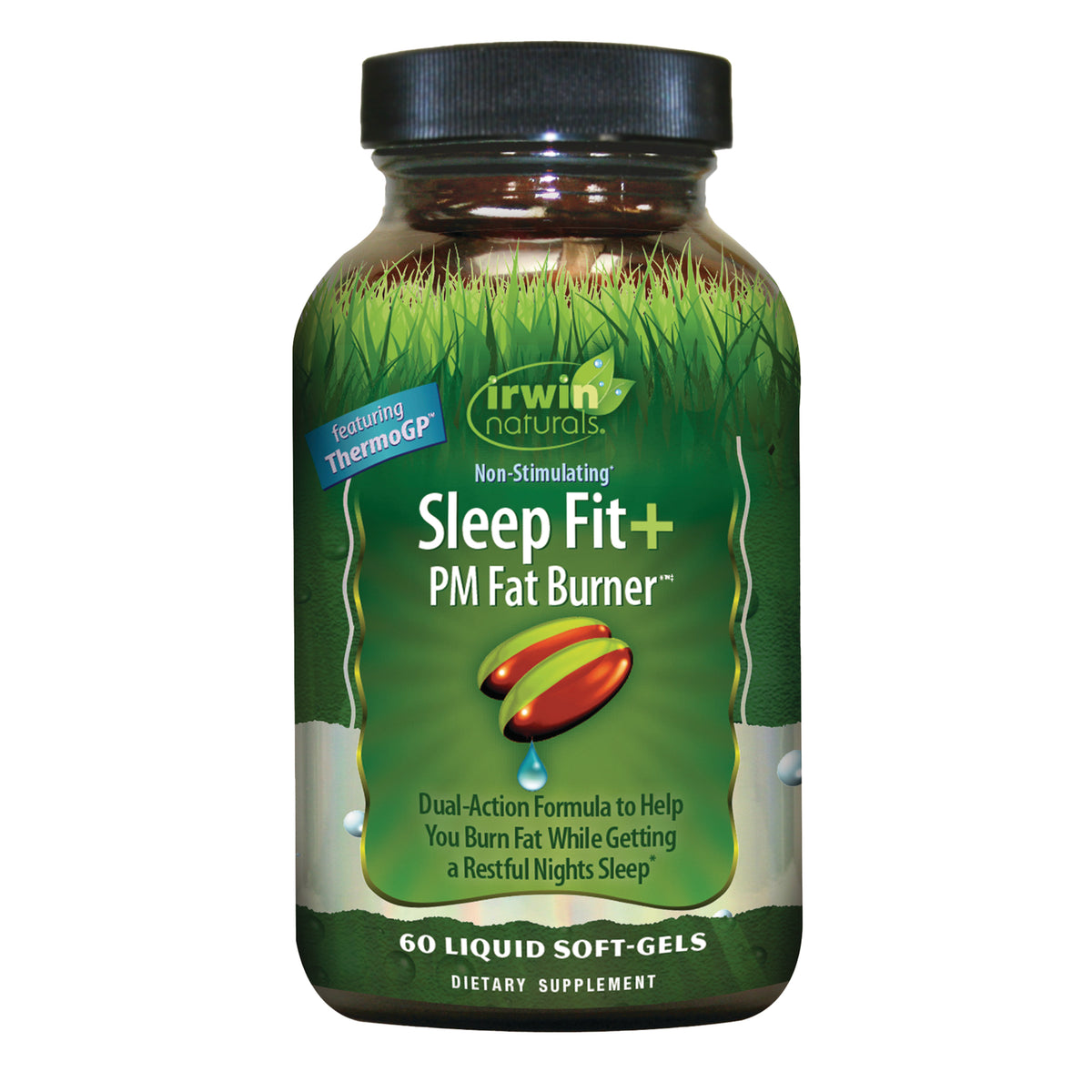 IR291 | Irwin Naturals Sleep Fit+ PM Fat Burner bottle front label showing 60 liquid soft-gels