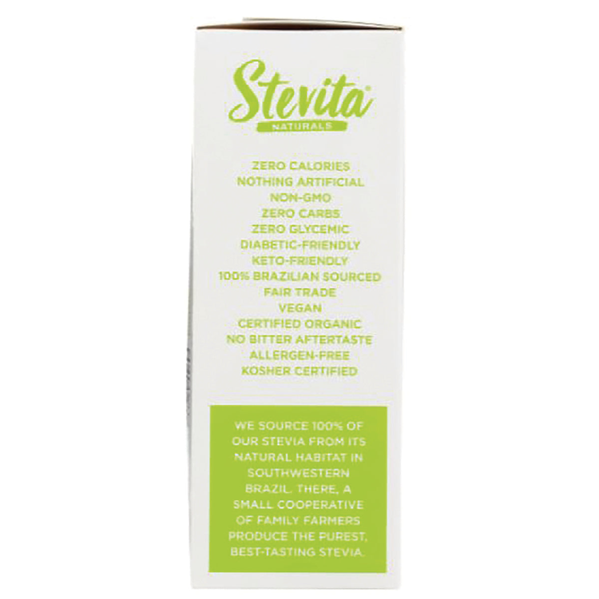 STV004 | Sterita Naturals back panel with product claims: zero calories, non-GMO, vegan, certified organic, kosher