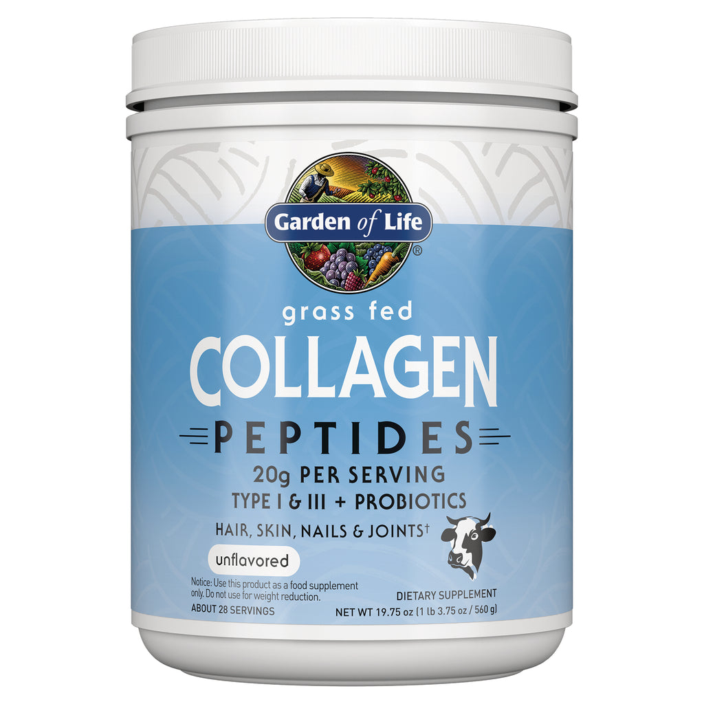 GLF280 | Garden of Life grass fed collagen peptides powder tub, unflavored, 20g per serving, front label - Thumbnail