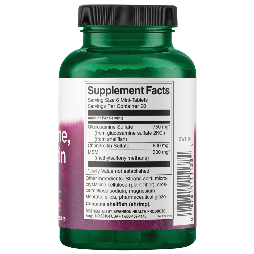 SW1138 | Back of supplement bottle with Supplement Facts panel and ingredients; serving size 6 mini-tablets - Thumbnail