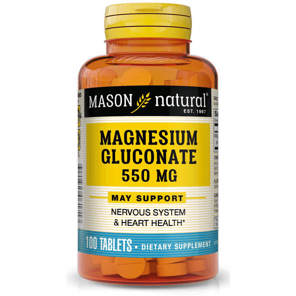 MSN076 | Mason Natural Magnesium Gluconate 550 mg supplement bottle, 100 tablets - Thumbnail