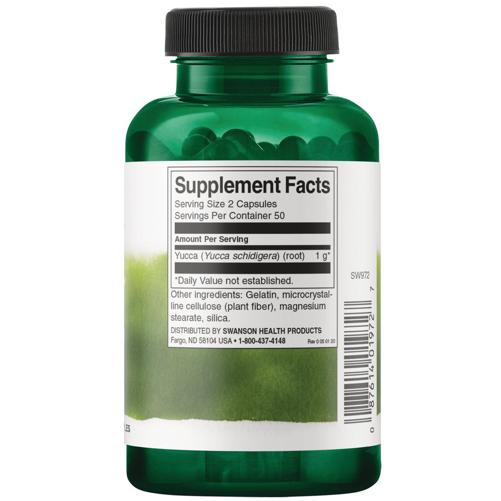 SW972 | Back label with Supplement Facts: Serving Size 2 capsules; Yucca (Yucca schidigera) root 1 g - Thumbnail