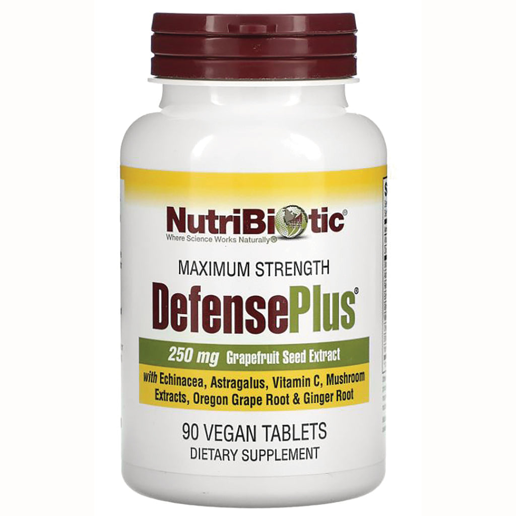 NUB001 | NutriBiotic DefensePlus maximum strength grapefruit seed extract 250 mg bottle, 90 vegan tablets - Thumbnail