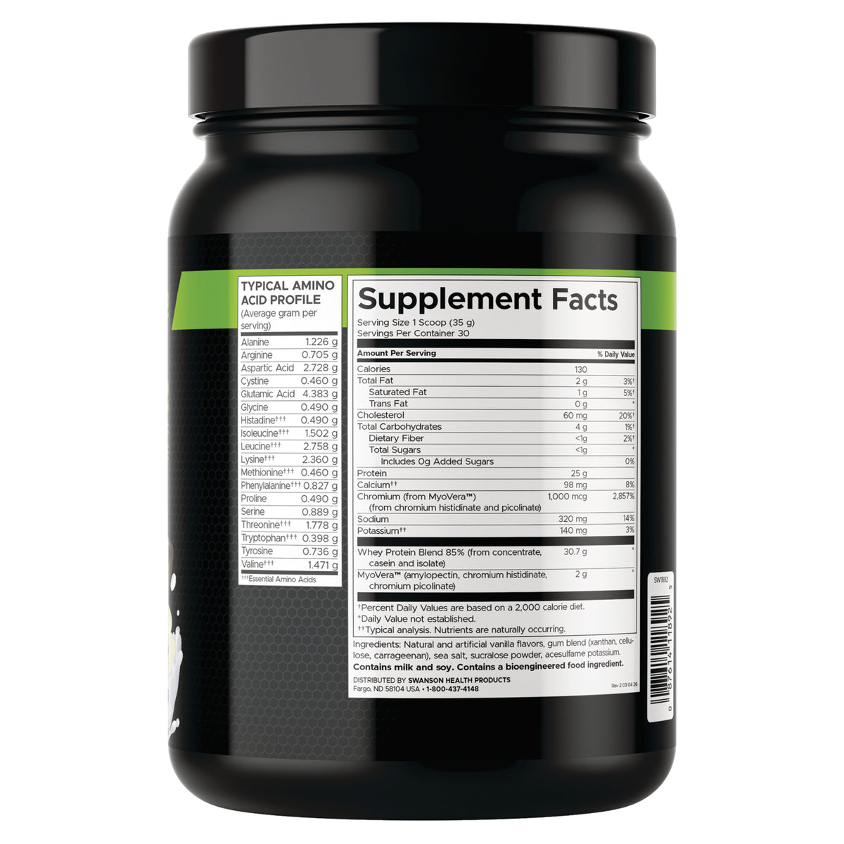 SW1892 | Back label with supplement facts and serving information