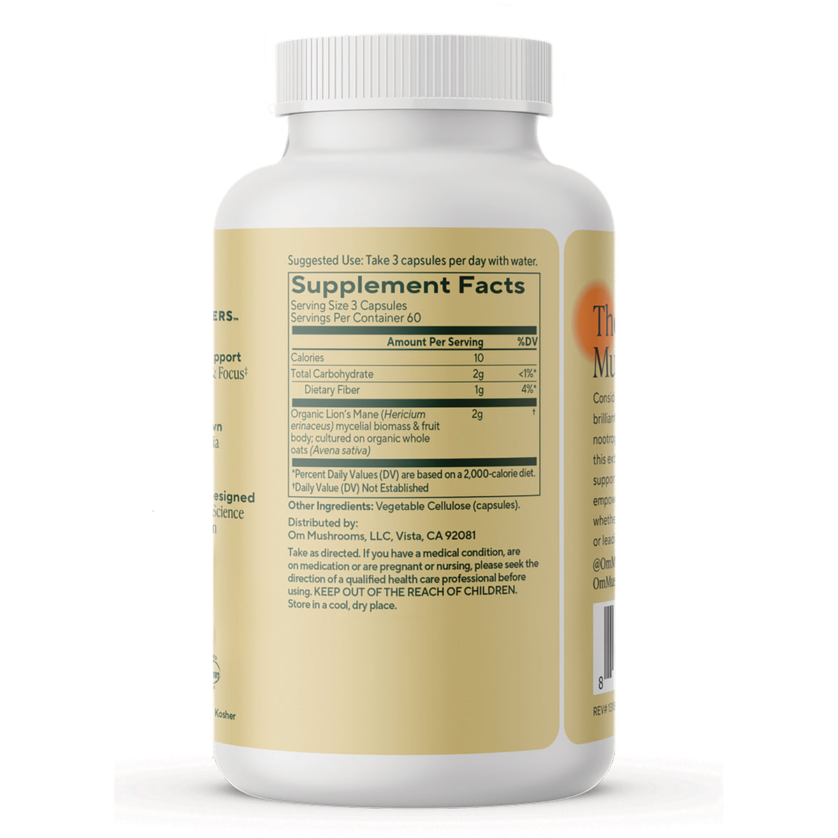 MMX031 | Back of white supplement bottle showing Supplement Facts label with serving size and ingredients