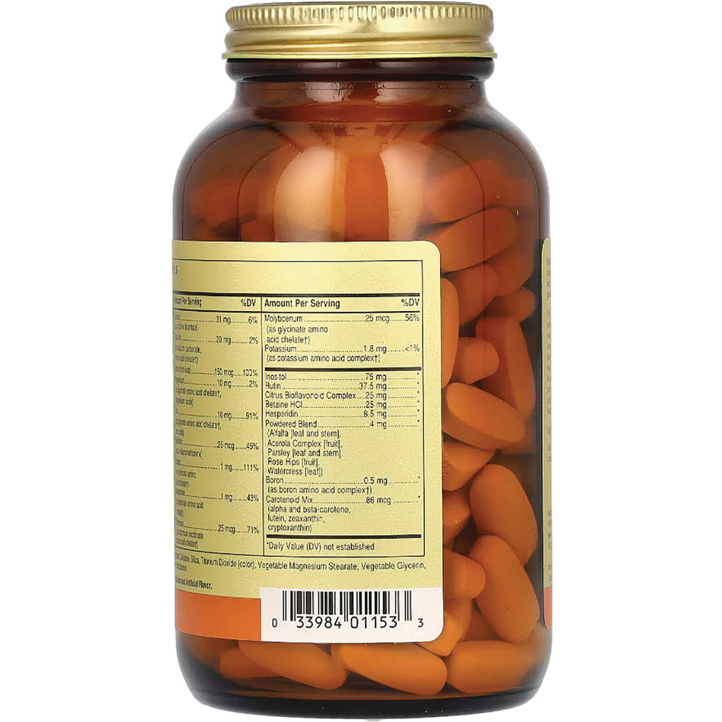 SLG286 | Back of amber supplement bottle showing supplement facts label, barcode, and orange softgel tablets - Thumbnail