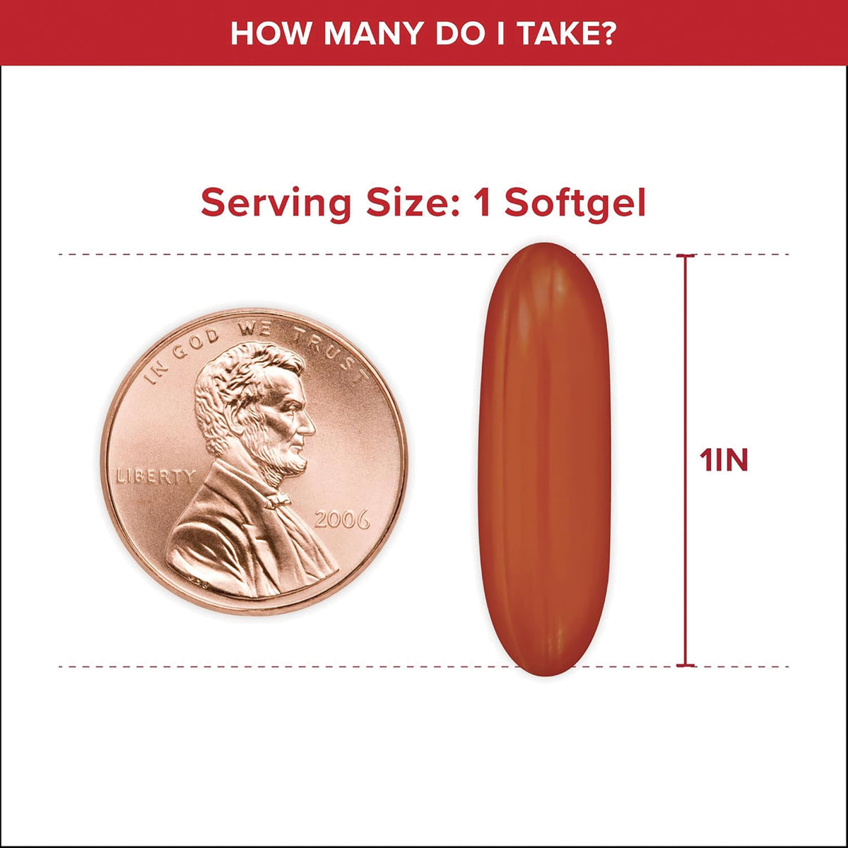 QNL003 | Serving size: 1 softgel shown next to a penny for scale