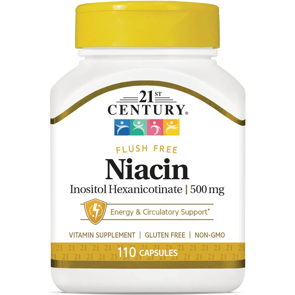 CNT110 | 21st Century Niacin 500 mg bottle front label, Inositol Hexanicotinate, 110 capsules, flush free vitamin supplement - Thumbnail