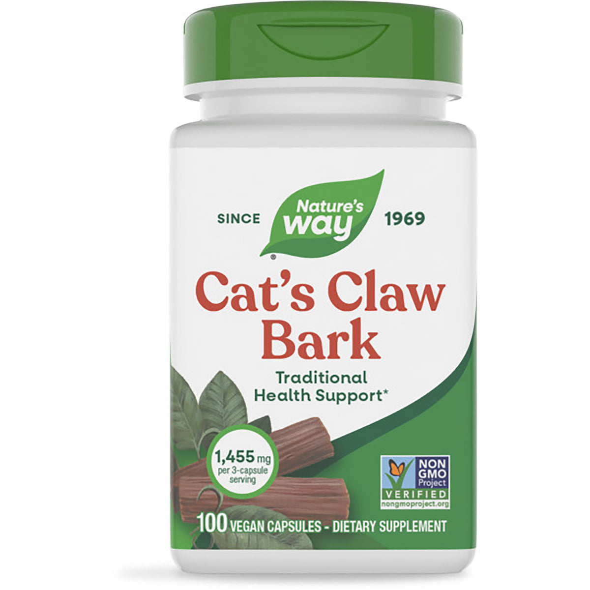 NW469 | Nature's Way CAT'S CLAW BARK supplement bottle front label, 100 vegan capsules