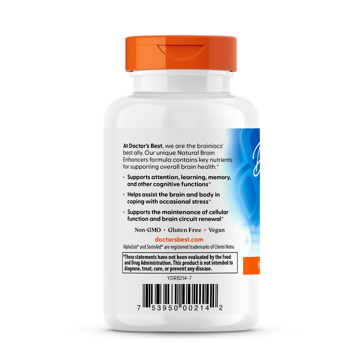 DB163 | Back label of white supplement bottle showing ingredient text, usage claims, barcode and QR code