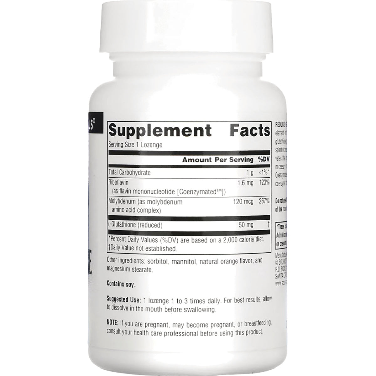 SN729 | Back label with Supplement Facts, ingredients, and suggested use