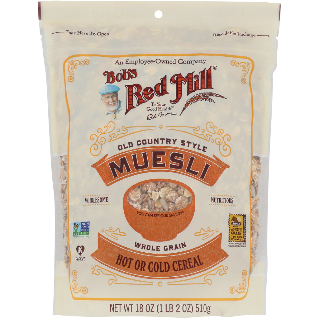 BOB021 | Bob's Red Mill Old Country Style Muesli whole grain resealable bag labeled MUESLI hot or cold cereal 18 oz - Thumbnail