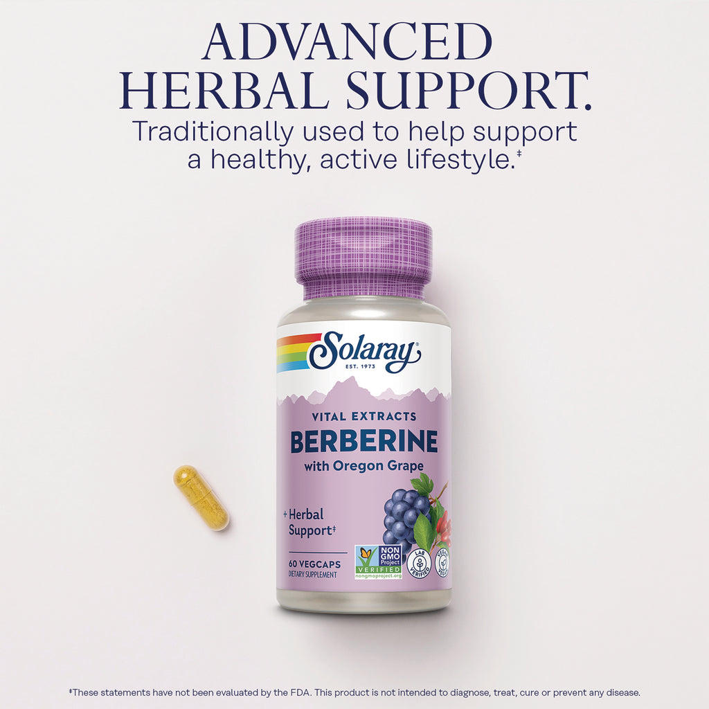 SLR443 | Solaray Berberine with Oregon Grape bottle, 60 VegCaps; Advanced Herbal Support - Thumbnail