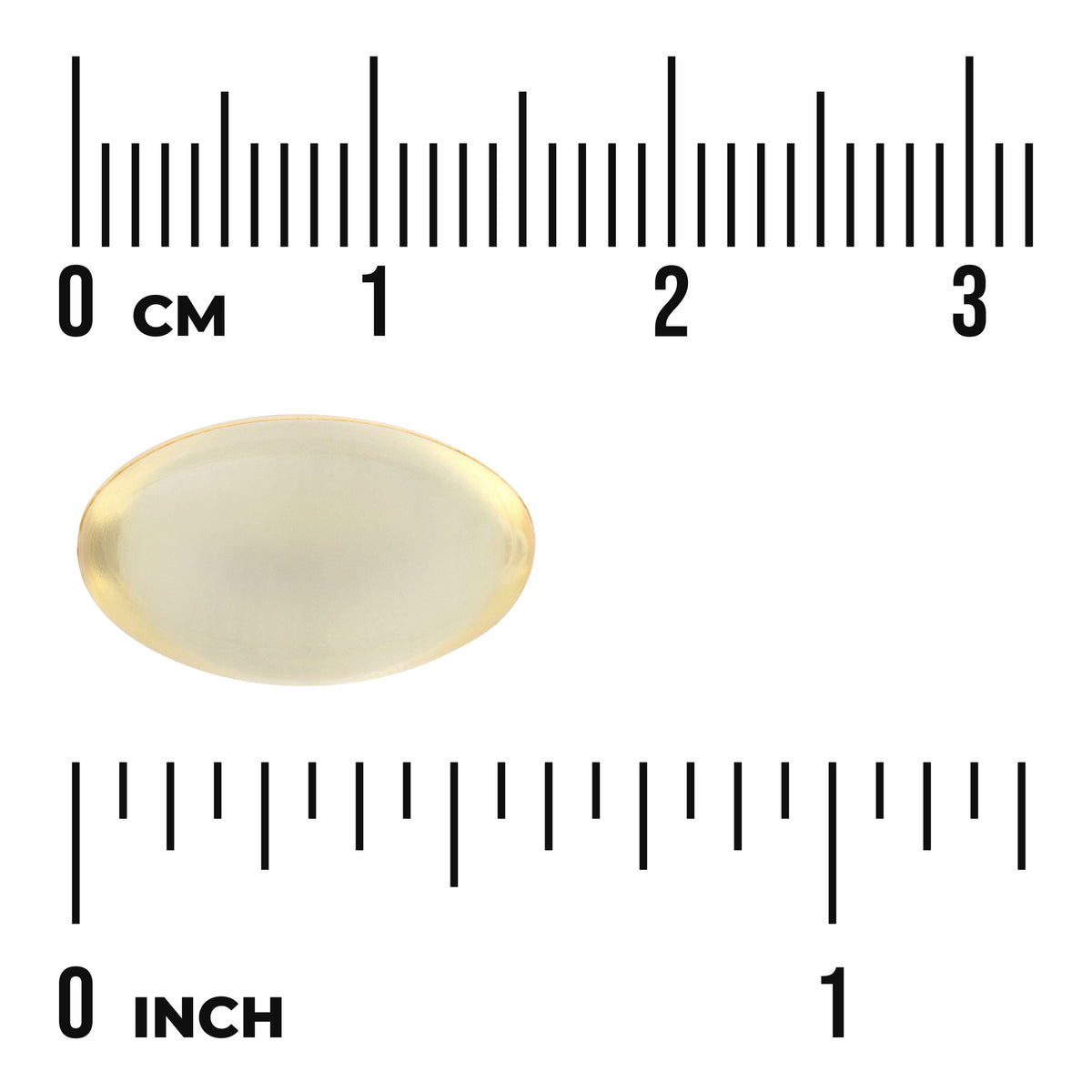 SW1438 | Softgel capsule shown with cm and inch rulers for size reference