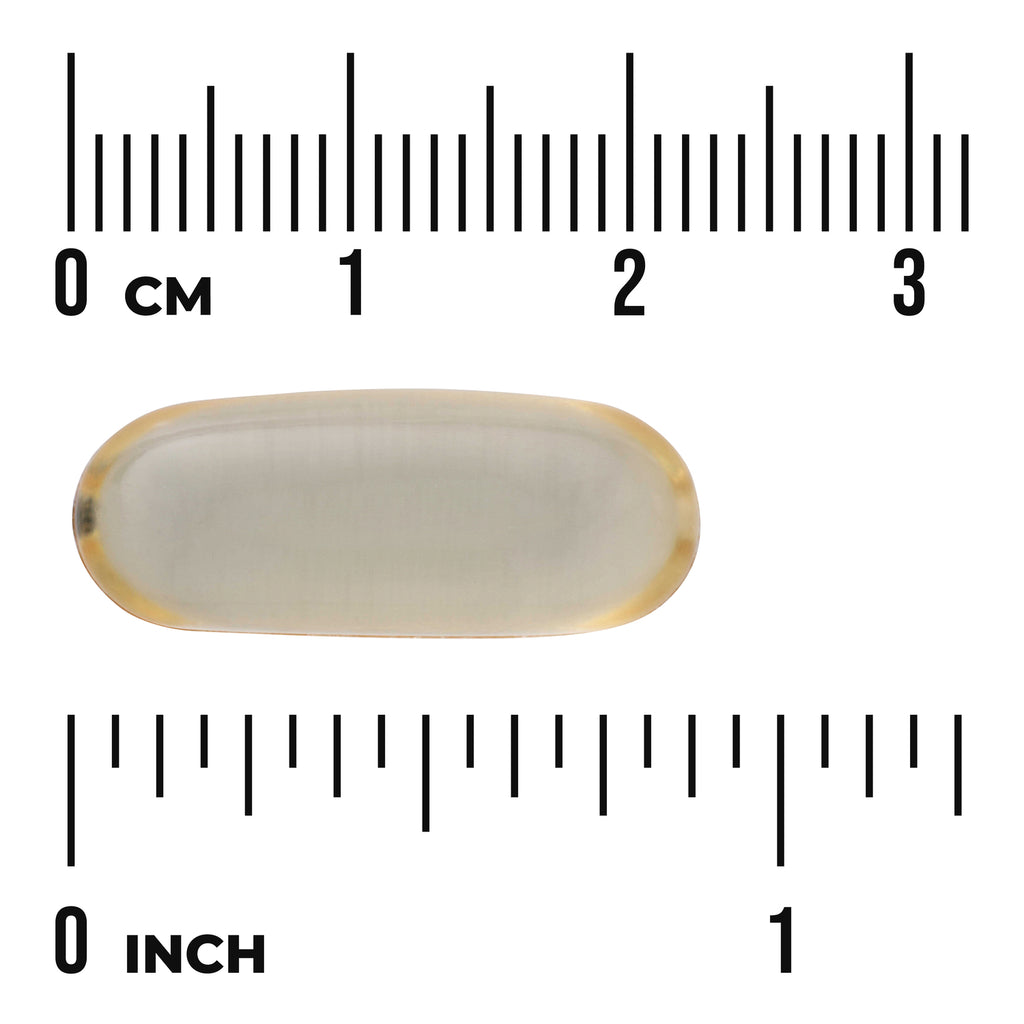 SWU409 | Translucent oval softgel shown against ruler with centimeter and inch scales - Thumbnail