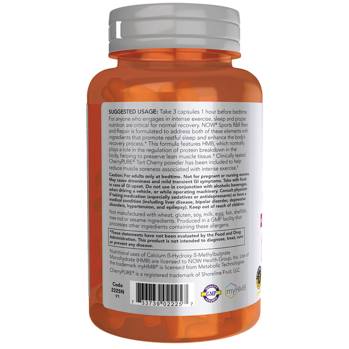NWF1388 | Back label of orange supplement bottle showing suggested usage, warnings, ingredients and barcode