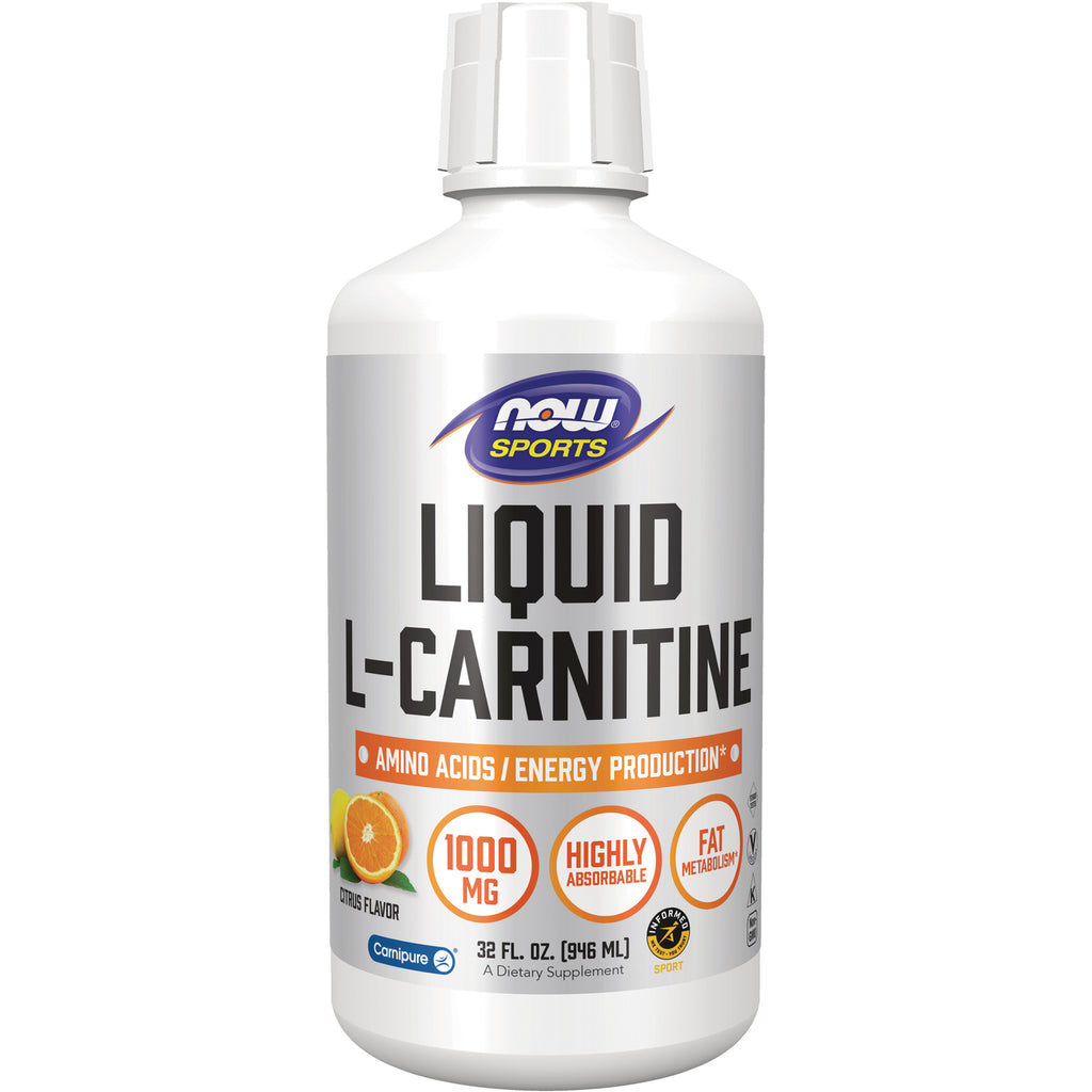NWF760 | NOW Sports Liquid L-Carnitine bottle, citrus flavor, 32 fl oz label reading LIQUID L-CARNITINE and 1000 MG - Thumbnail