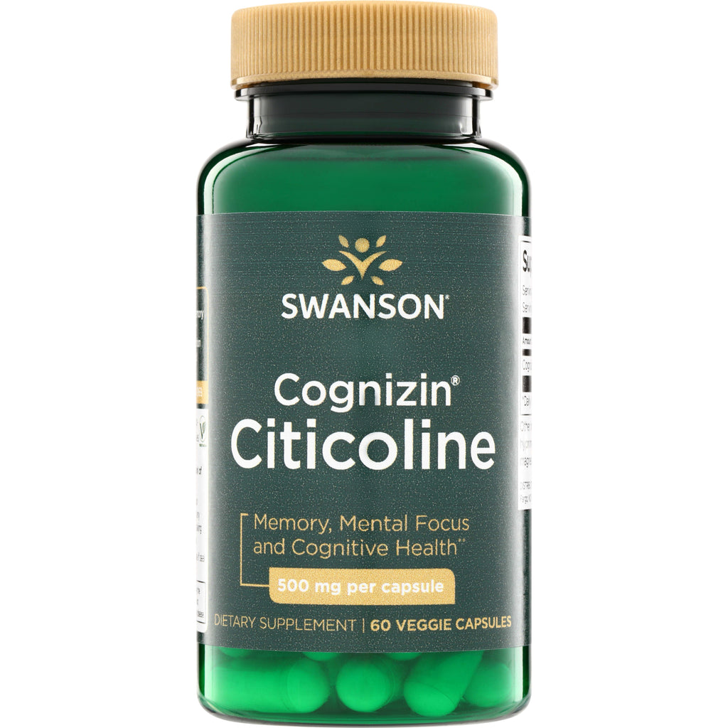 SWU246 | Swanson Cognizin Citicoline, 500 mg per capsule, dietary supplement bottle, 60 veggie capsules - Thumbnail