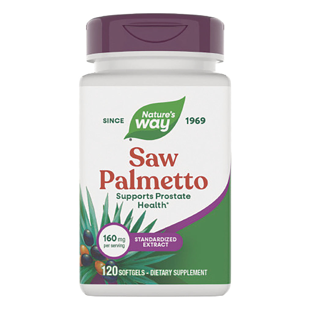ET262 | Nature's Way Saw Palmetto supplement bottle showing 120 softgels and 160 mg per serving label - Thumbnail