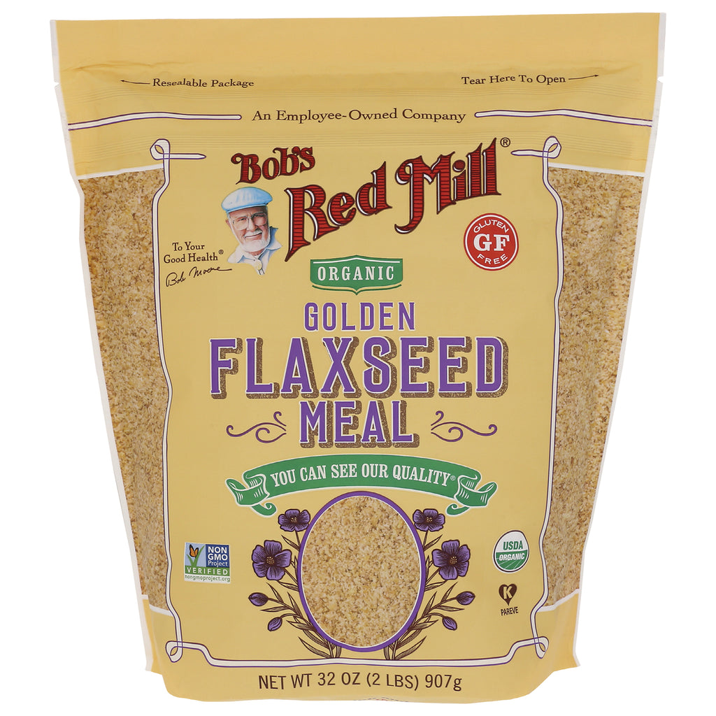 BOB249 | Bob's Red Mill organic golden flaxseed meal resealable pouch front showing product window and 32 oz net weight - Thumbnail