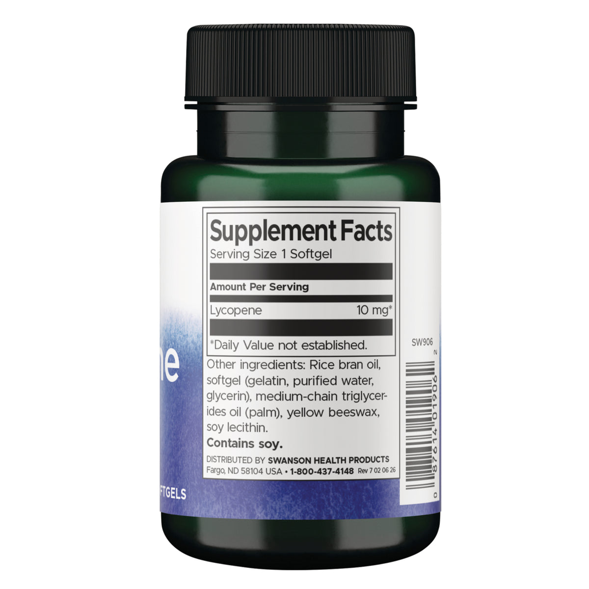 SW906 | Back label with supplement facts and serving information